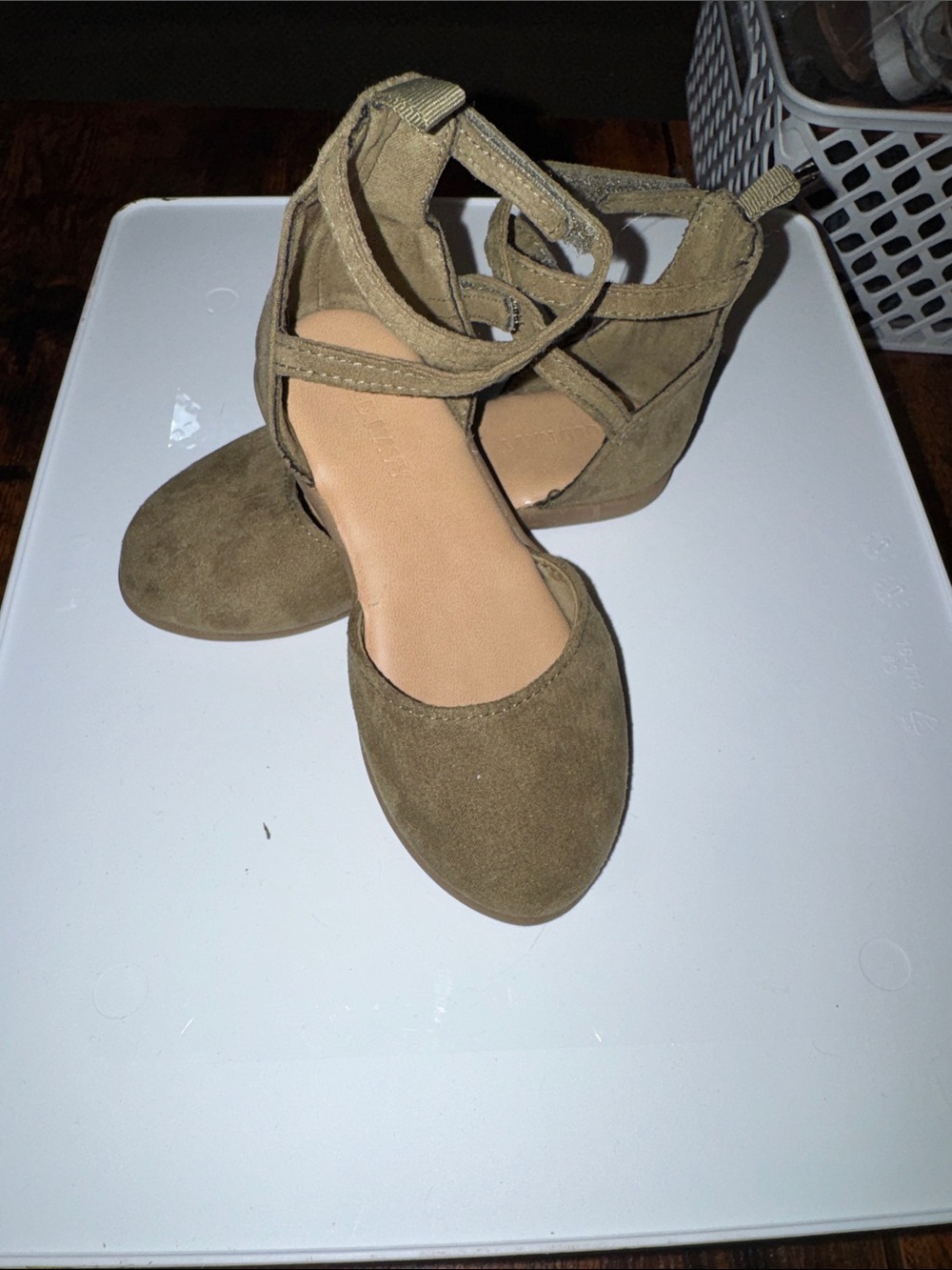 Old Navy Olive Suede Crisscross Ankle Strap Flats